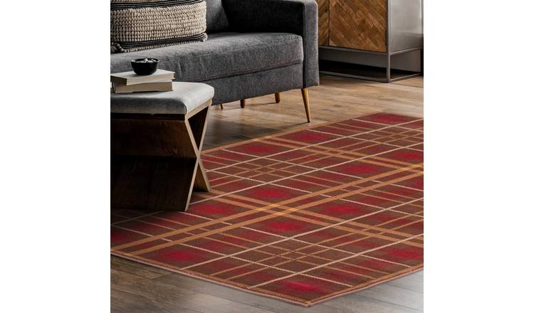 Mega Flooring Brown Modern Chequered Runner - 67 x 230cm