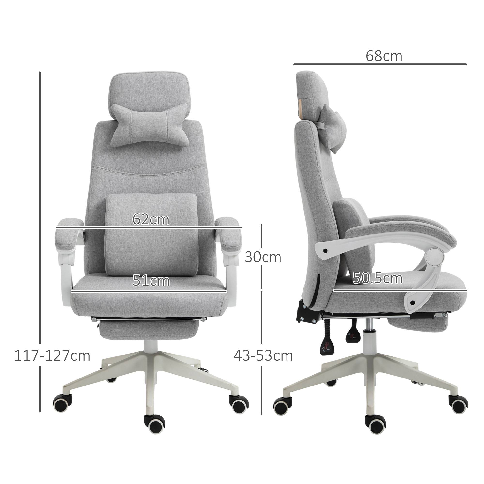 Vinsetto Fabric Office Chair with Reclining Backrest and Footrest - Grey - Image 7