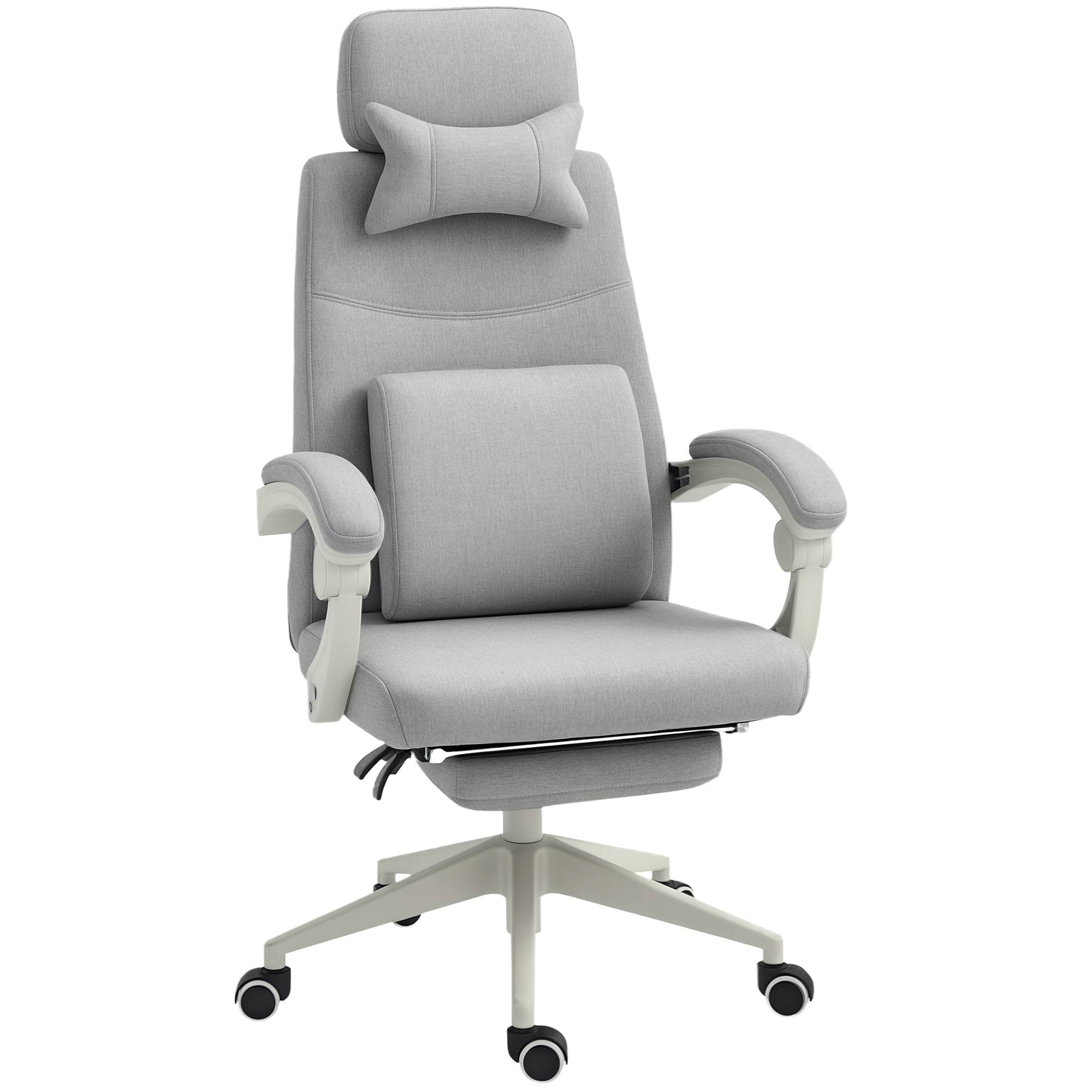 Vinsetto Fabric Office Chair with Reclining Backrest and Footrest - Grey - Image 1