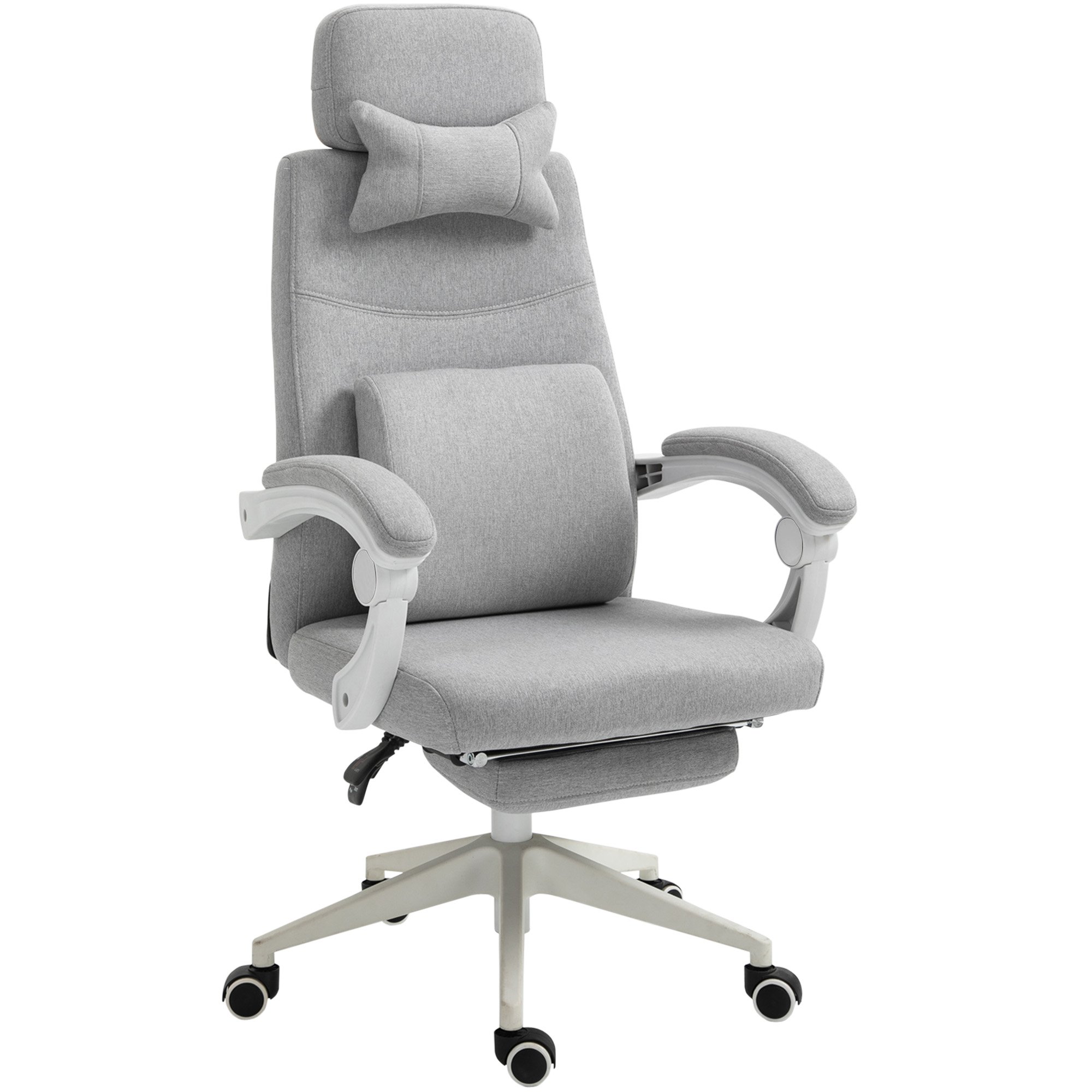 Vinsetto Fabric Office Chair with Reclining Backrest and Footrest - Grey - Image 2