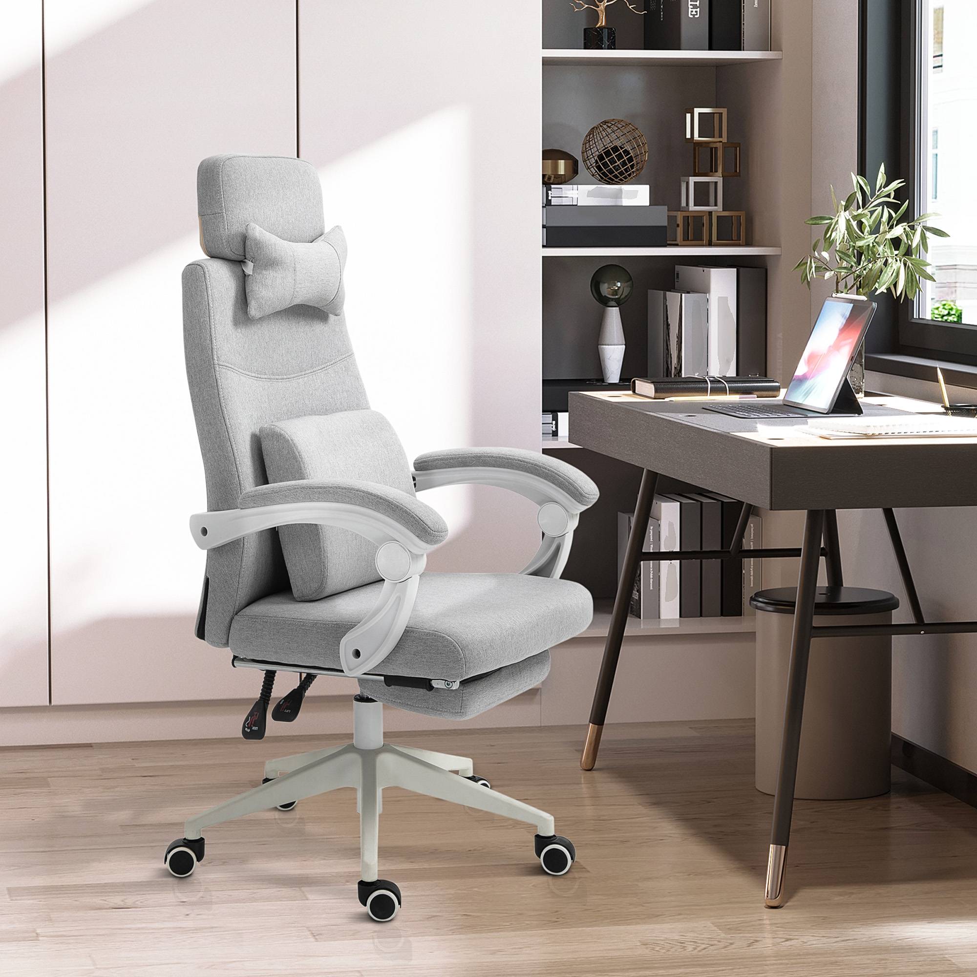 Vinsetto Fabric Office Chair with Reclining Backrest and Footrest - Grey - Image 3