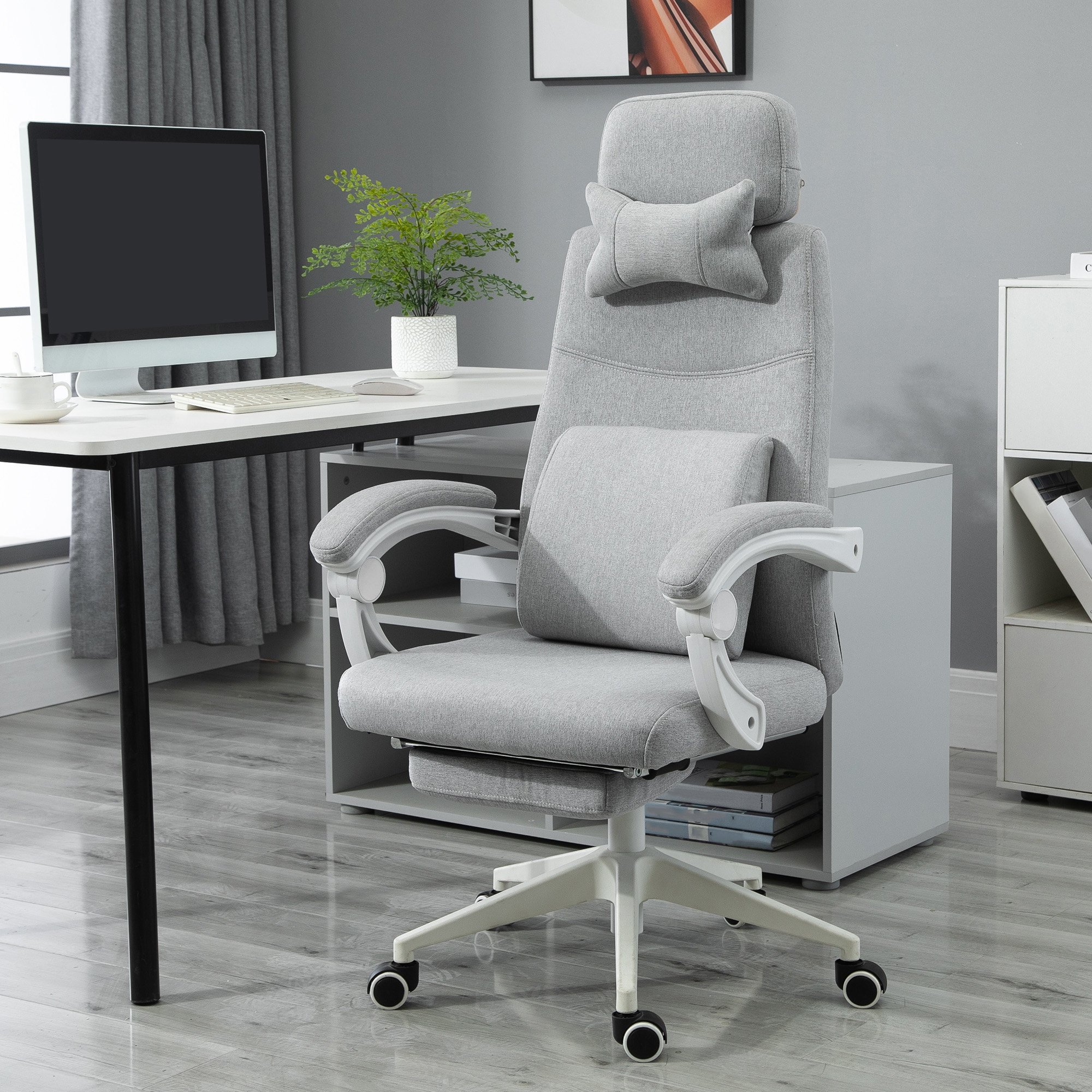 Vinsetto Fabric Office Chair with Reclining Backrest and Footrest - Grey - Image 4