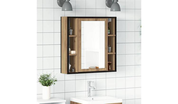 Walplus Engineered Wood Bathroom Mirror Cabinet - Artisan Oak - 60 x 16 x 60 cm