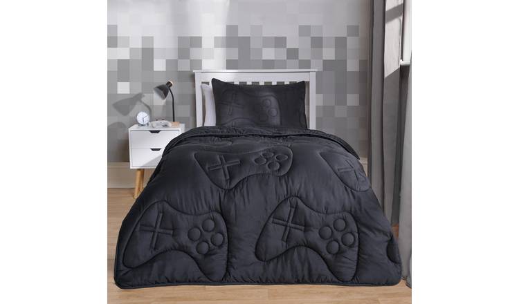 OHS Kids Quilted Gaming 7.5 Tog Coverless Duvet Set Black - Double