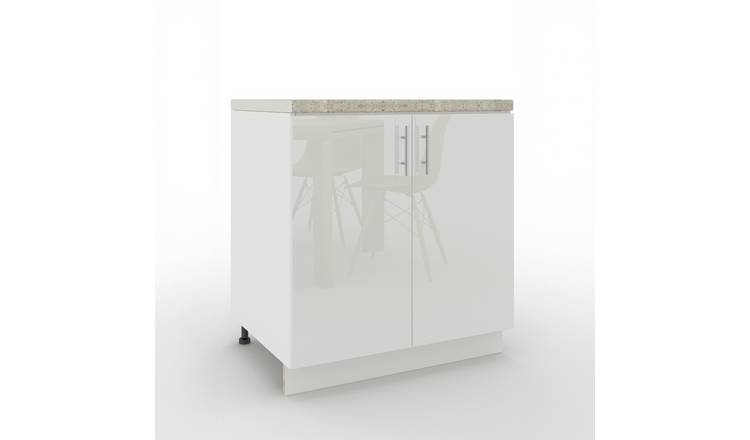 JD Greta 800mm Adjustable Leg Base Cabinet with 2 Doors & Worktop - White Gloss