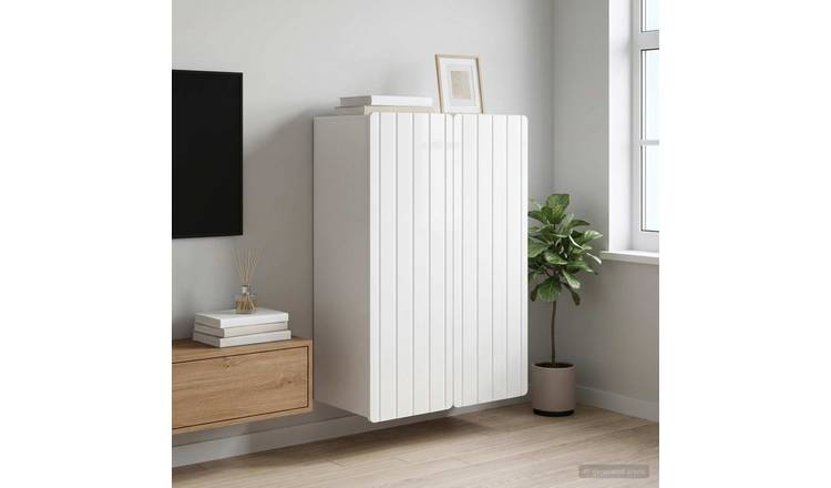 Walplus 2 Door High Gloss Wall Cabinet - White - 66 x 34.5 x 92 cm
