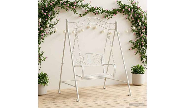 Walplus Steel Swing Bench Antique - Antique White - 113 x 121.5 x 168 cm