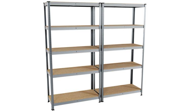 Home Vida Large 5 Tier 2 Bay Garage Shelf - Silver