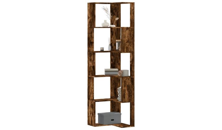 Walplus 5 Tier Engineered Wood Corner Bookcase - Dark Oak - 50 x 50 x 179 cm