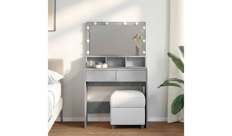 Walplus LED Glass Dressing Table - Concrete Grey - 80 x 41 x 134.5 cm