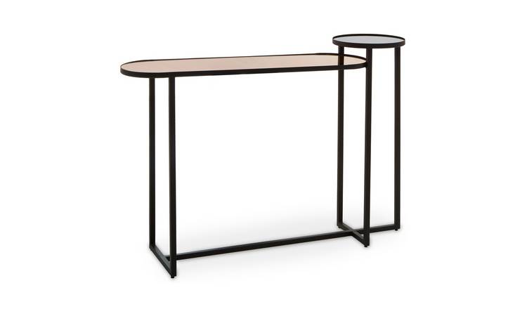 Orsina Cercle Smoked Mirror 2 Tier Console Table – Black