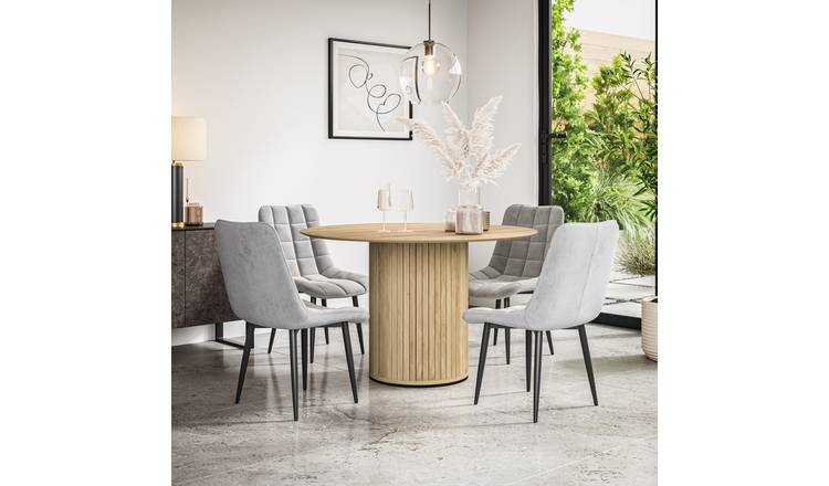 Furniture Online Arlo Nova Oak Top w Oak Legs Dining Table & 4 Grey Chairs