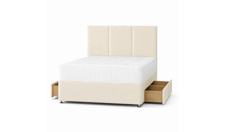 Comfy Deluxe 4ft6 Double  2  Drawer  Plush Velvet Divan Bed Set -  Cream