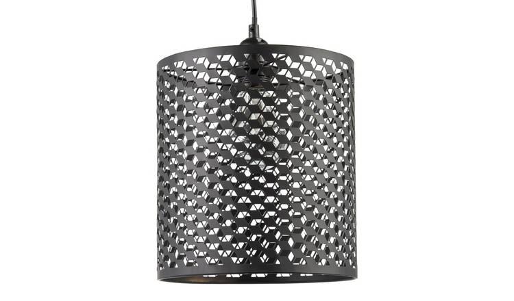 Happy Homewares Black Cylindrical with Repeating Cube Pendant Shade - 23cm