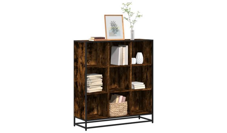 Walplus 9 Compartment Bookcase - Dark Oak - 97.5 x 33 x 107.5 cm