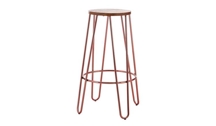 Orsina District Elm Wood Bar Stool – Natural and Rose Gold