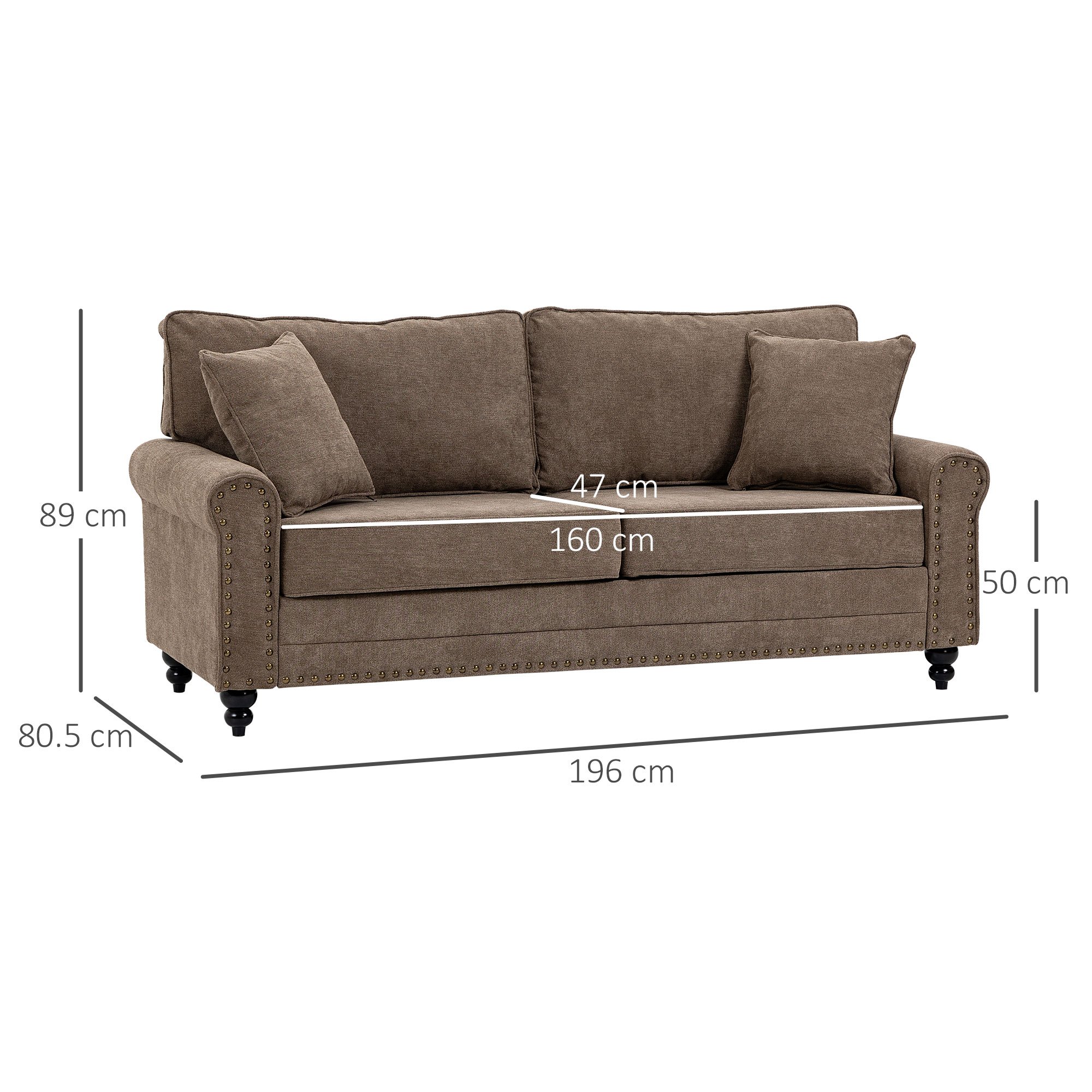 HOMCOM 3 Seater Fabric Sofa with Rubber Wood Legs - Brown - Image 6