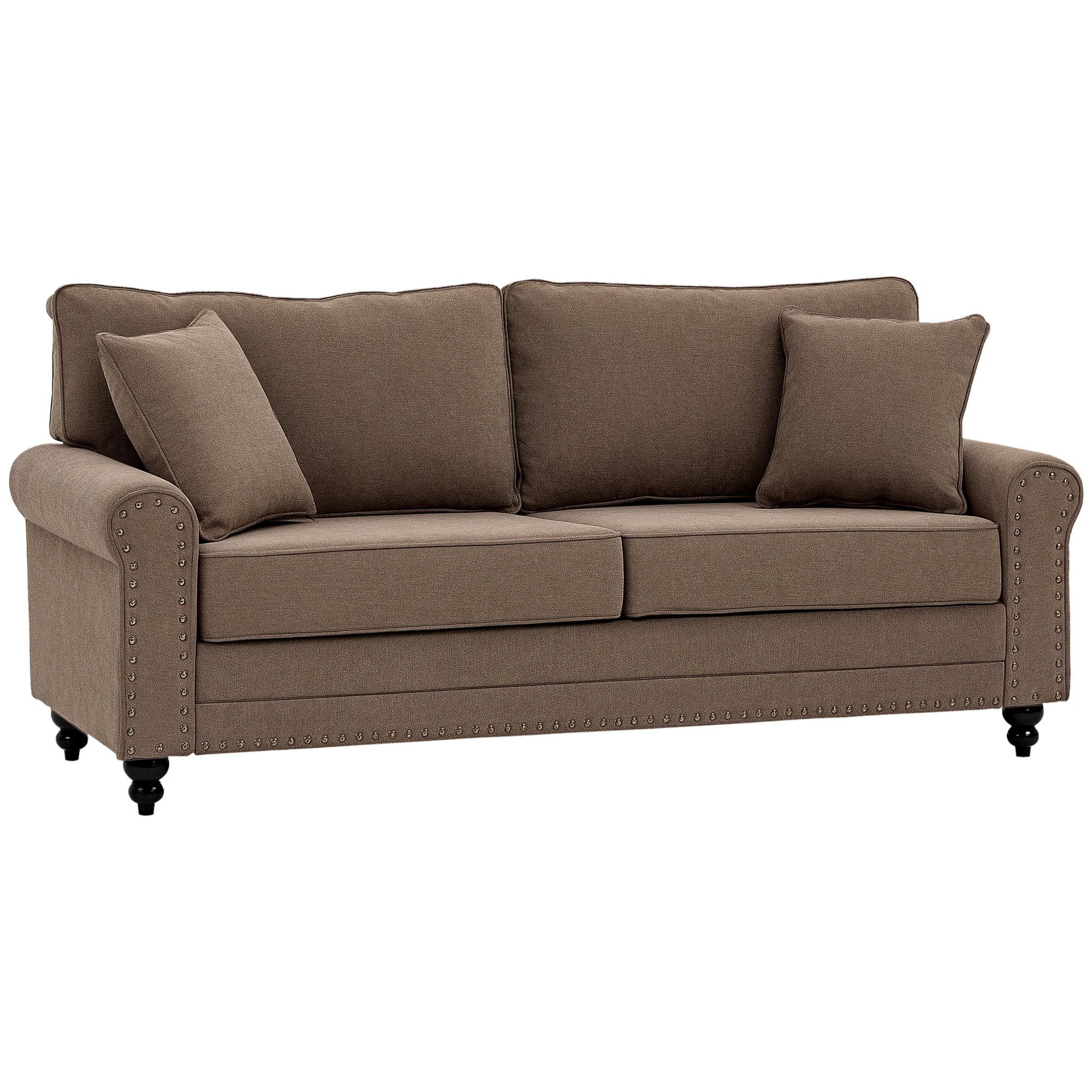 HOMCOM 3 Seater Fabric Sofa with Rubber Wood Legs - Brown - Image 1