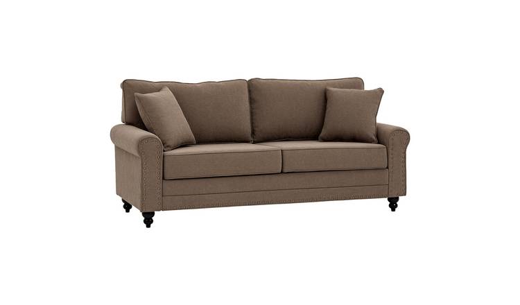 HOMCOM 3 Seater Fabric Sofa with Rubber Wood Legs - Brown
