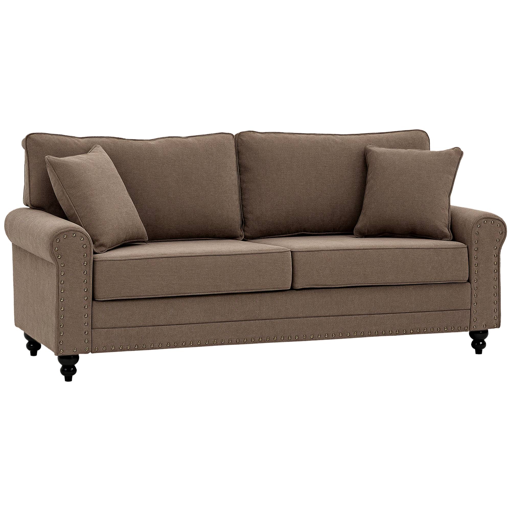 HOMCOM 3 Seater Fabric Sofa with Rubber Wood Legs - Brown - Image 1