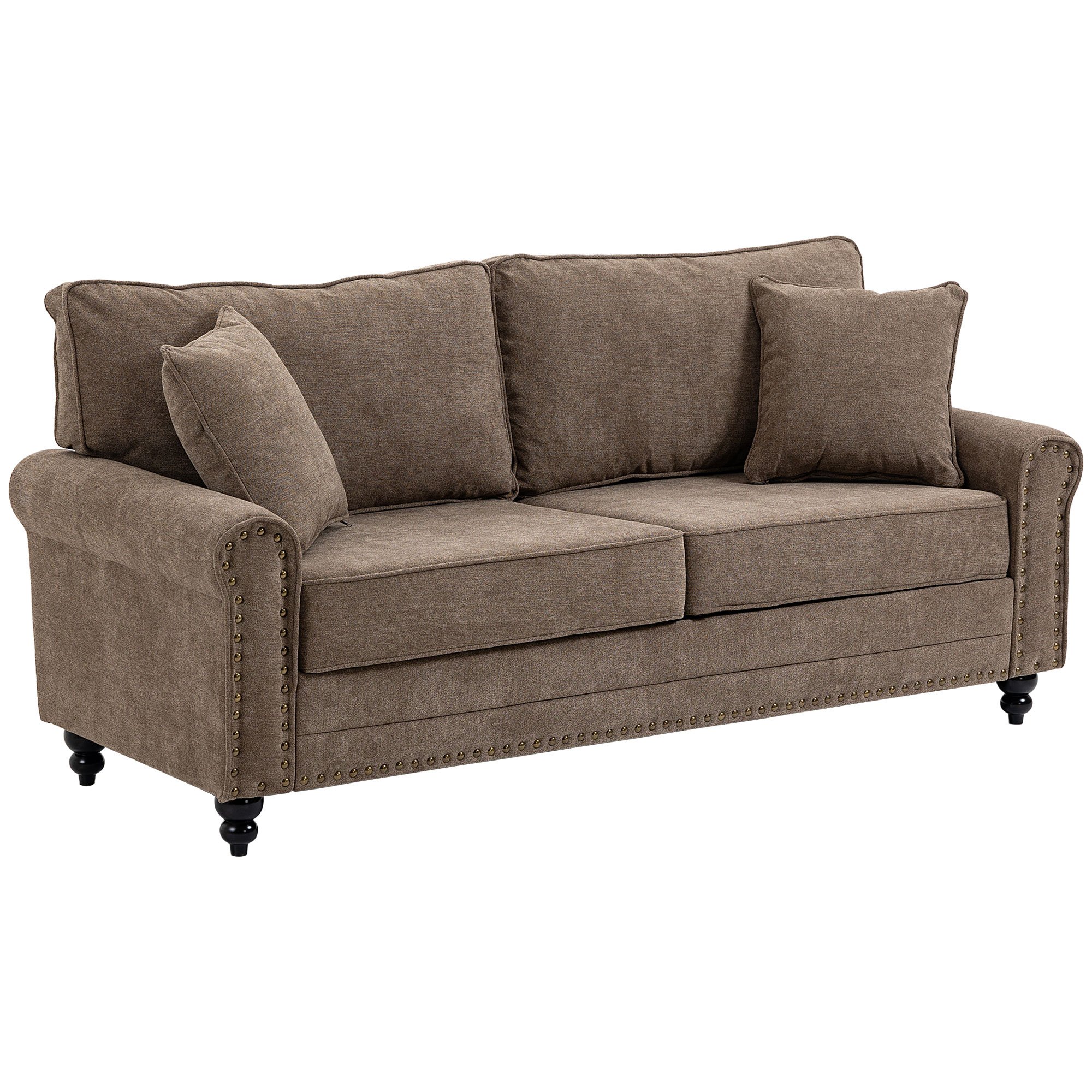 HOMCOM 3 Seater Fabric Sofa with Rubber Wood Legs - Brown - Image 2