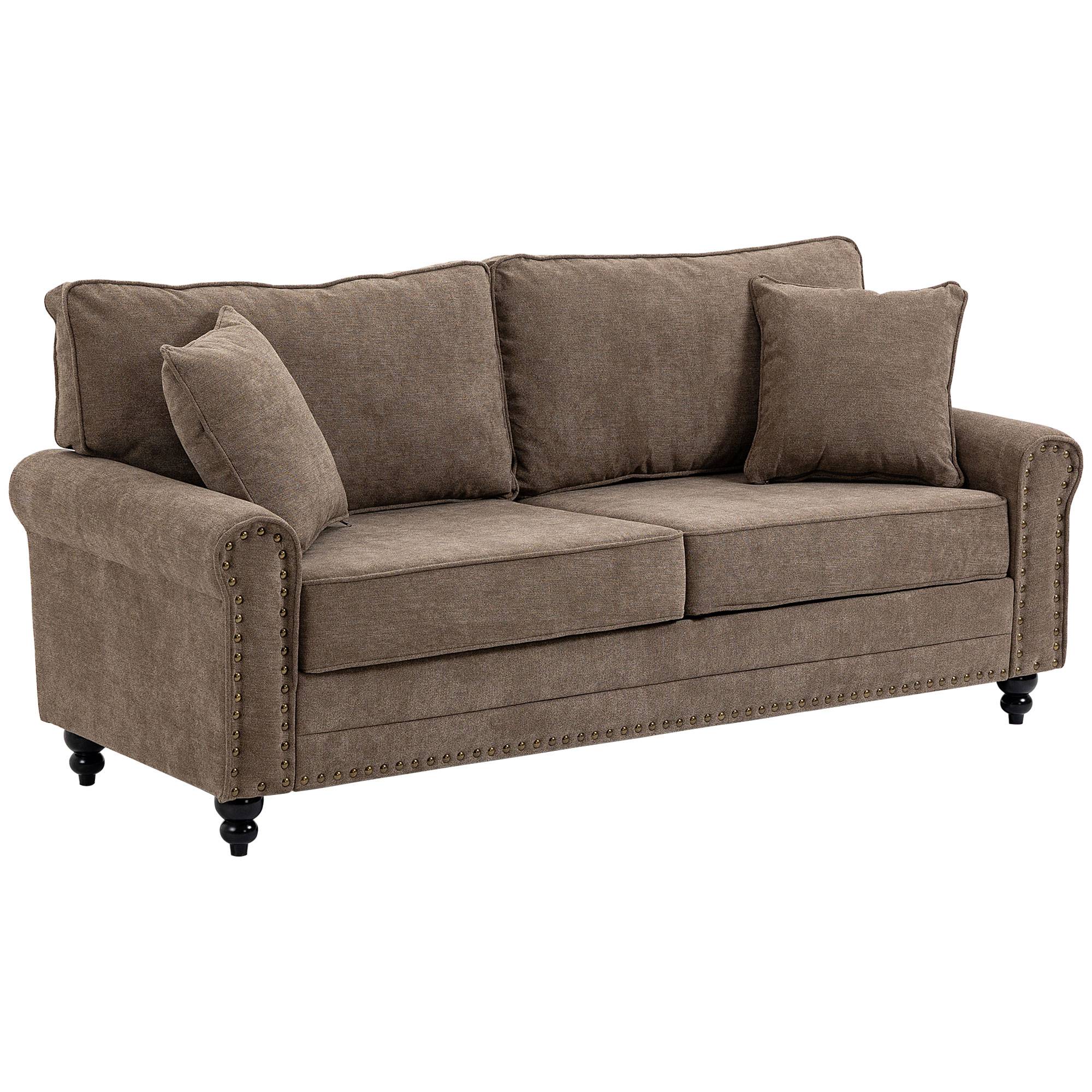 HOMCOM 3 Seater Fabric Sofa with Rubber Wood Legs - Brown - Image 2