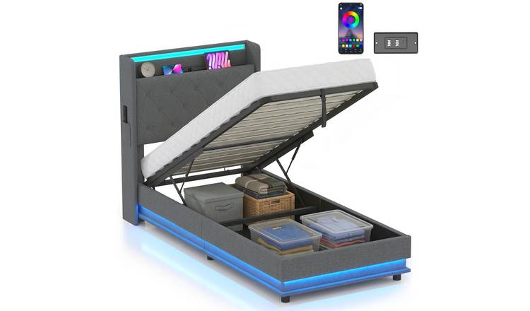 HOMCOM 3ft Single Ottoman Bed Frame with Hydraulic Storage - Dark Grey