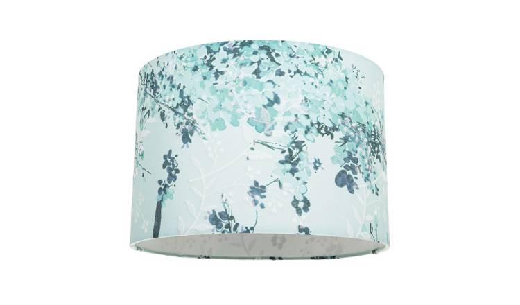 Happy Homewares Duck Egg and Emerald Green Floral Fabric Lampshade - 30cm