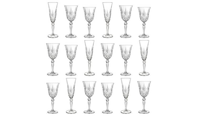 RCR Crystal 18 Piece Melodia Red & White Wine Glasses & Champagne Flutes Set