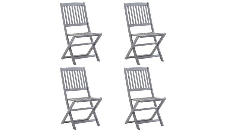 Walplus 4 Piece Solid Acacia Wood Folding Chairs - Grey - 44 x 50 x 88 cm