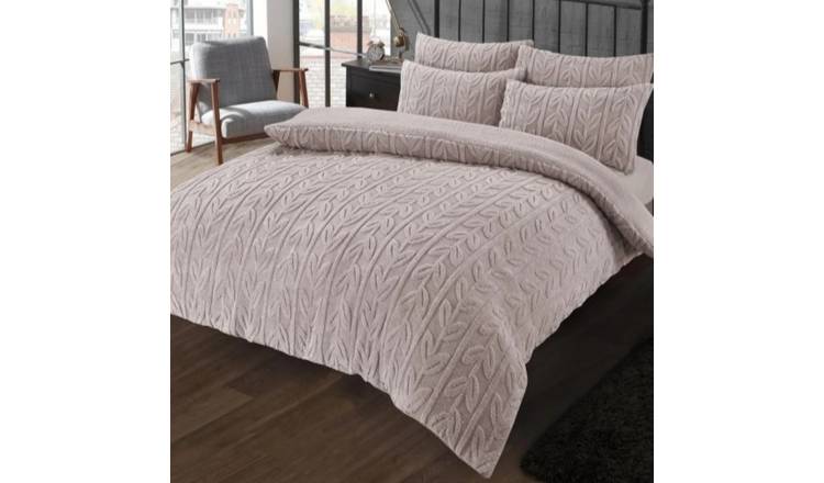 New Edge Blinds Leaf Printed Teddy Natural Duvet Set - Double