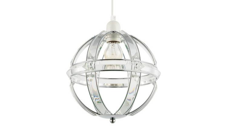 Happy Homewares Spherical Chrome and Clear Acrylic Pendant Shade - 25cm