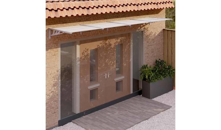 Walplus Polycarbonate Door Canopy - Grey and Transparent - 396 x 90 x 27.5 cm