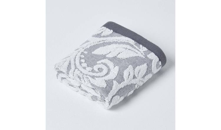 Homescapes Turkish Cotton Patterned Guest Towel - Silver Grey