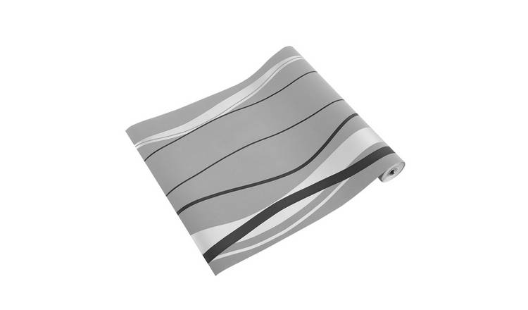 Living and Home Modern Striped Grey Wallpaper