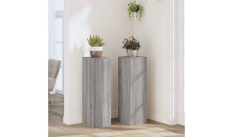 Walplus Pack of 2 Engineered Wood Plant Stand - Grey Sonoma - 25 x 25 x 80 cm