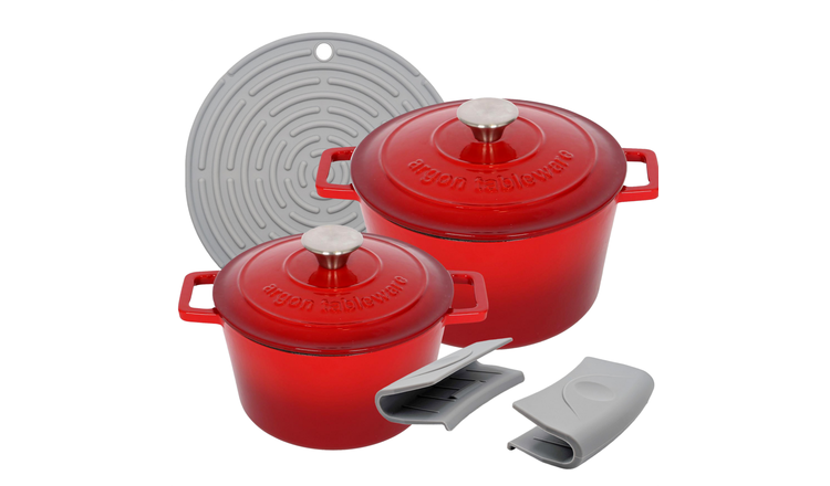 Argon Tableware 2 Piece Cast Iron Casserole Dish Set - Red Ombre