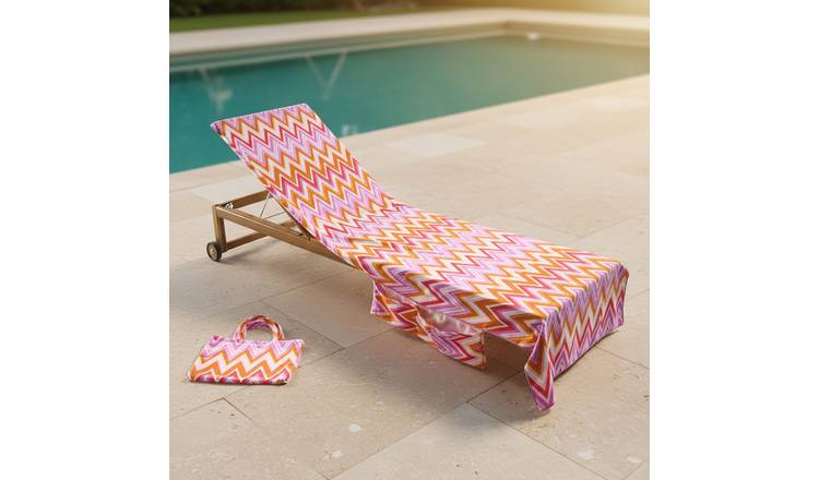 OHS Zigzag Microfibre Beach Towel in a Bag - Orange