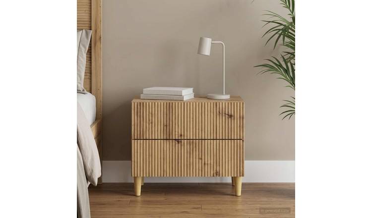 Walplus 2 Drawer Bedside Cabinet Wood Legs - Artisan Oak - 62 x 34.5 x 48 cm