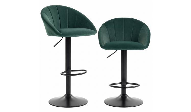 HOMCOM Set of 2 Swivel Bar Stools with Backrest and Footrest - Dark Green