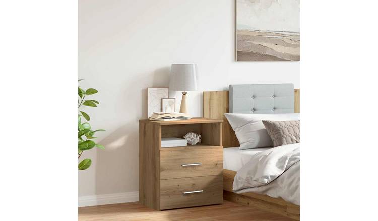 Walplus 2 Drawer Engineered Wood Bedside Cabinet - Oak - 50 x 32 x 60 cm