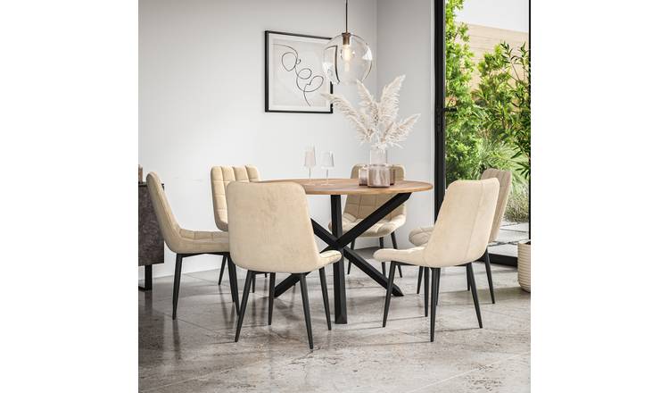Furniture Online Malvern Nova Oak Table Dining Table & 6 Beige Chairs