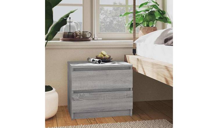 Walplus Pack of 2 Engineered Wood Bed Cabinet - Grey and Oak - 50 x 39 x 43.5 cm