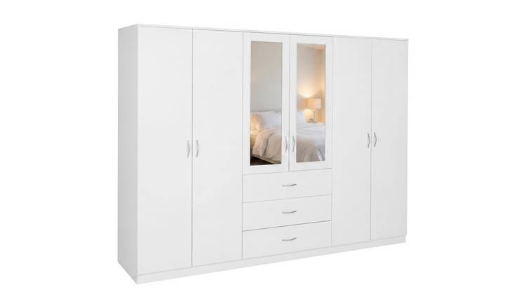 Vida Designs Riano 6 Door 3 Drawer Mirrored Wardrobe - White