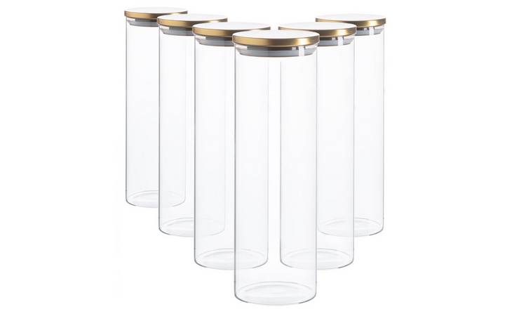 Argon Tableware Glass Storage Jars with Metal Lids - Gold - Pack of 6