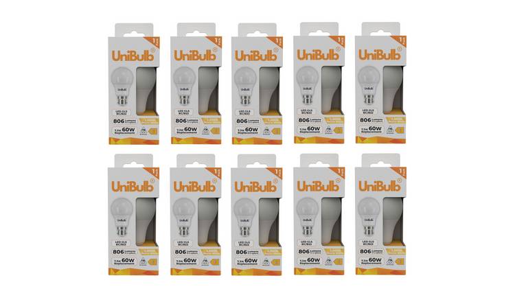 UniBulb 7.3W LED Warm White GLS B22 Light Bulb - Pack of 10