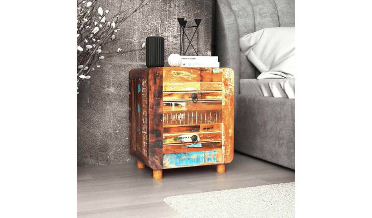 Walplus 2 Drawer Solid Reclaimed Wood Storage Cabinet - Brown - 43 x 33 x 51 cm
