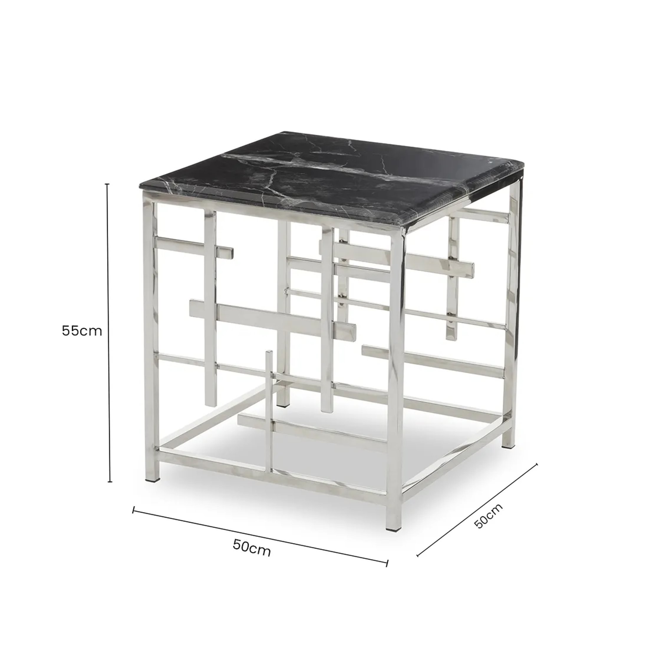 Orsina Marble and Metal Side Table – Black and Silver - Image 5