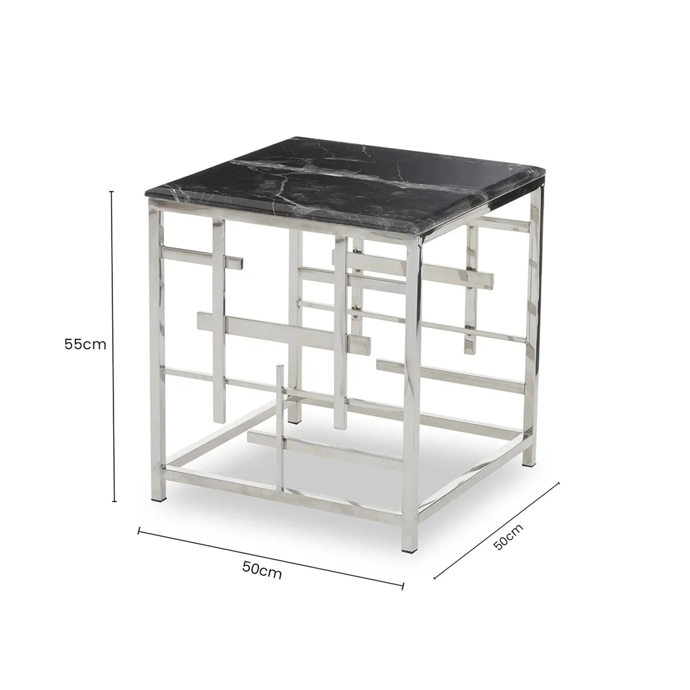 Orsina Marble and Metal Side Table – Black and Silver - Image 5