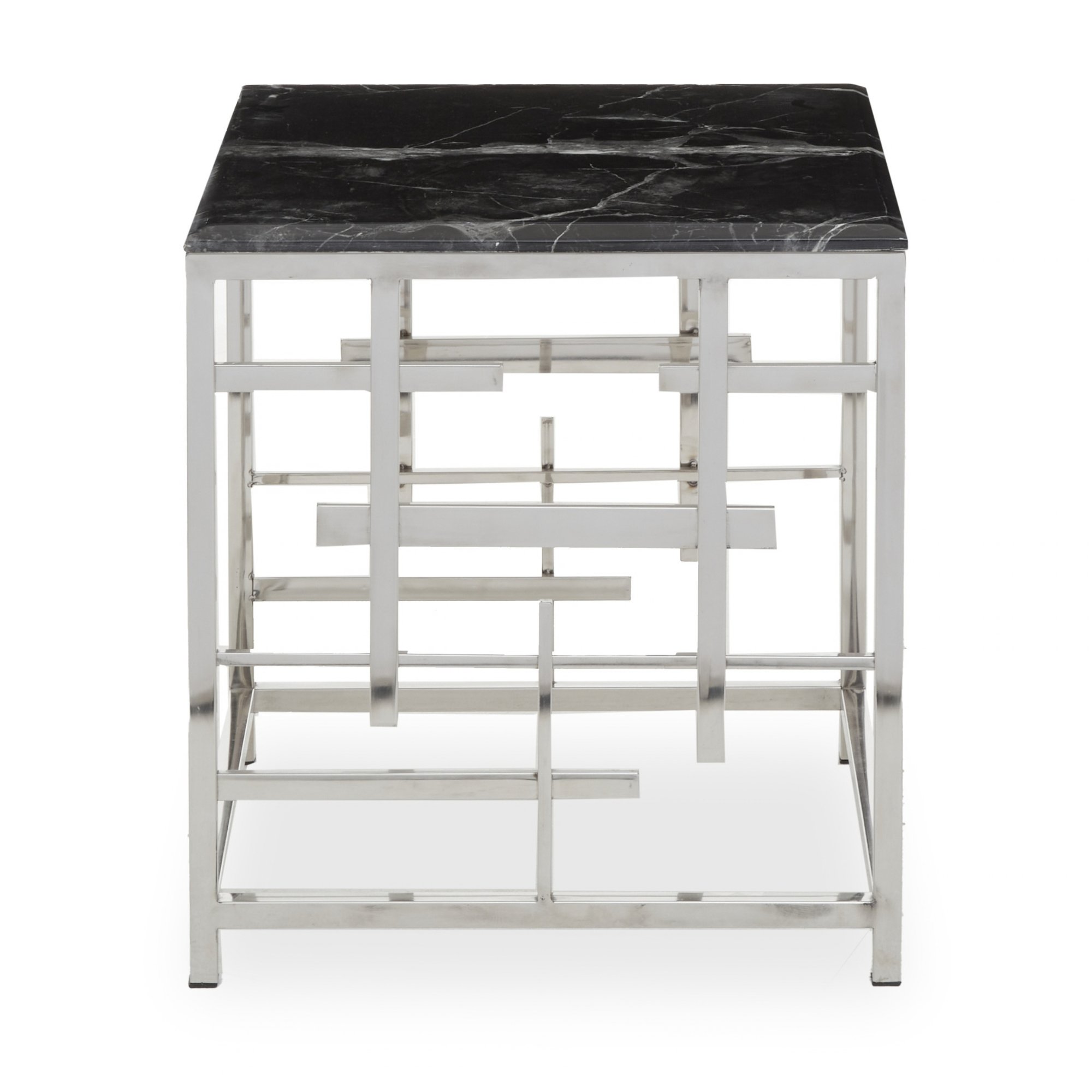 Orsina Marble and Metal Side Table – Black and Silver - Image 1